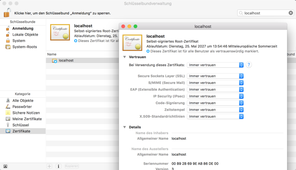 Zertifikat immer vertrauen